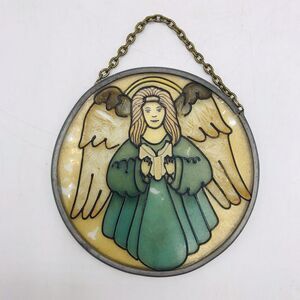 Vintage Stained Glass Silver Winged Angel Fairycore Whimsical Ornament Sun 3.5"